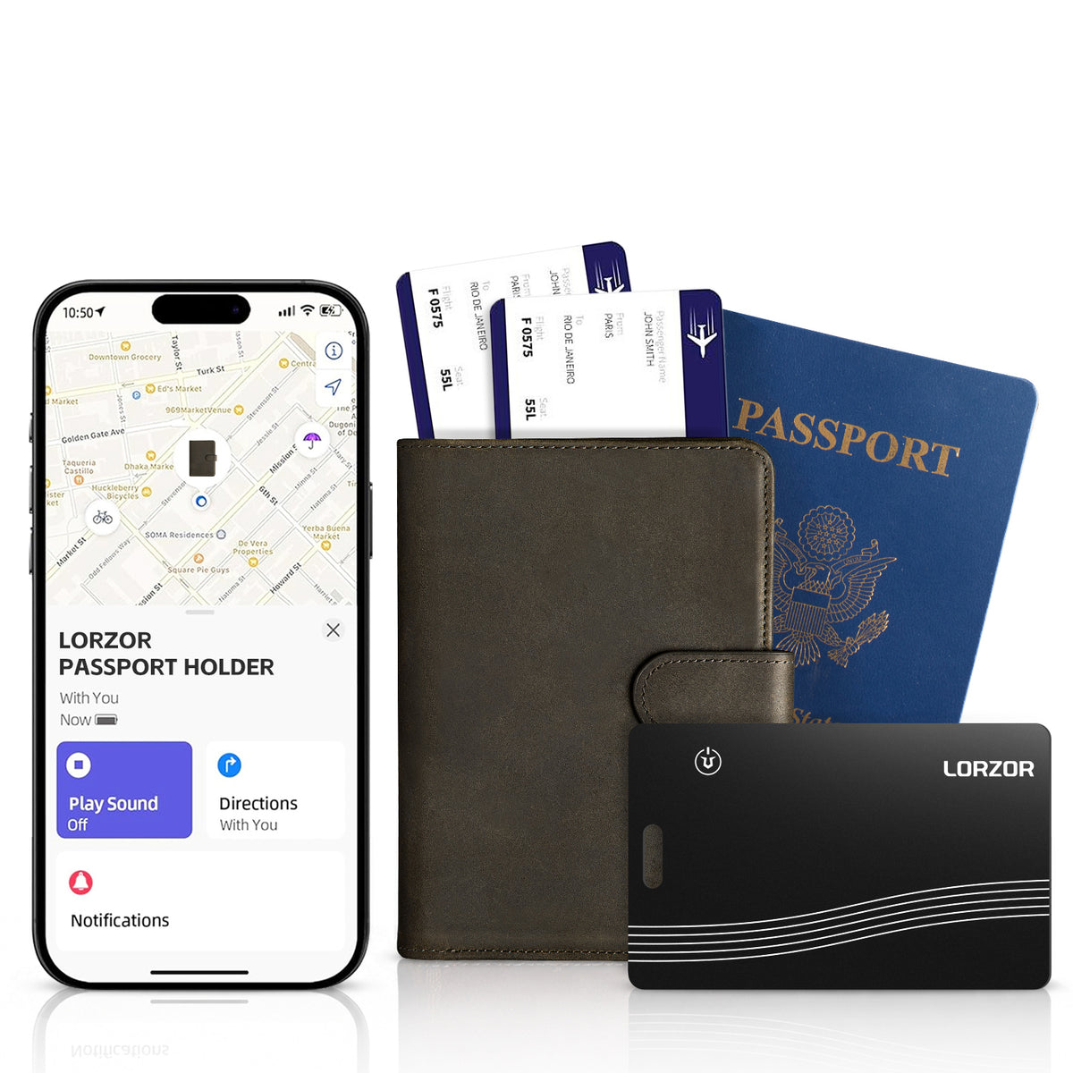 LORZOR Passport Wallet & Tracker Card Set Green