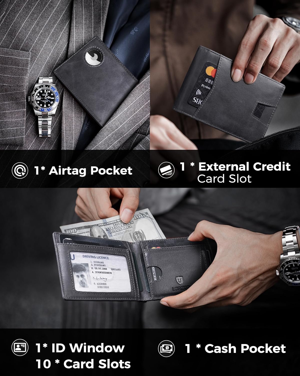 محفظة LORZOR-BifW A3 Airtag - جلد فاخر