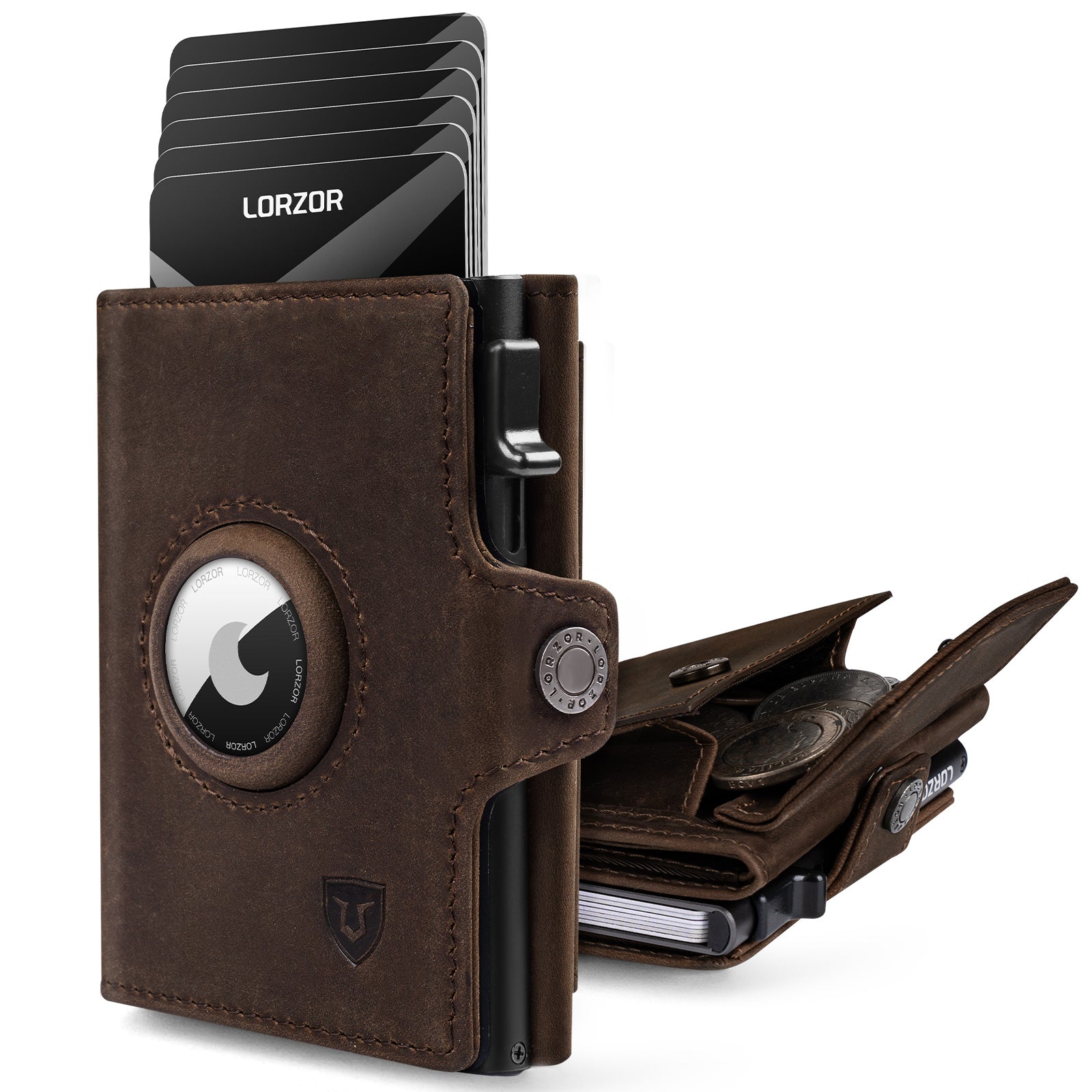 LORZOR AirTag Wallet Leather Wallet with Coin Pocket BN