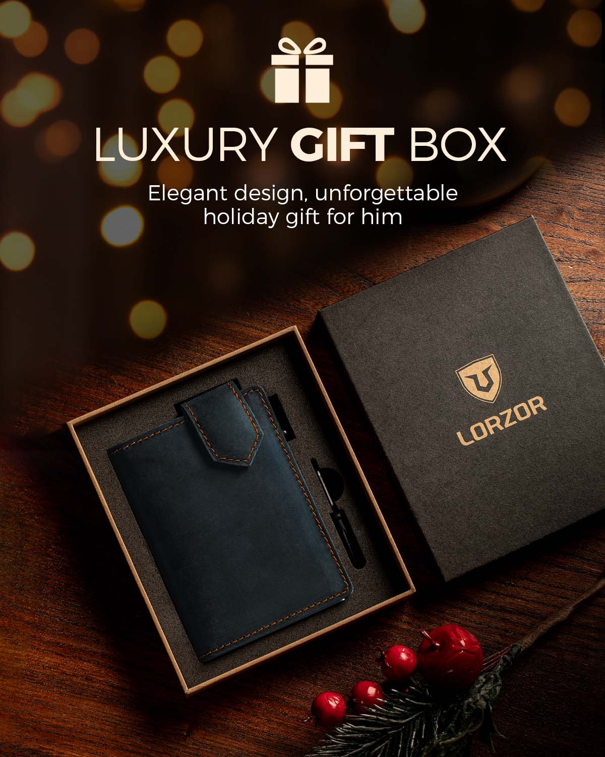LORZOR Mens Leather Wallet-Minimalist Wallet GM4