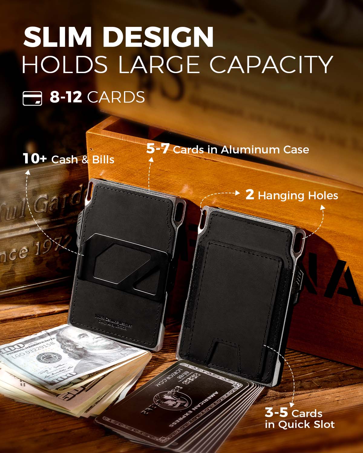 LORZOR Men's Tactical Wallet-Minimalist Full Grain Leather Wallet