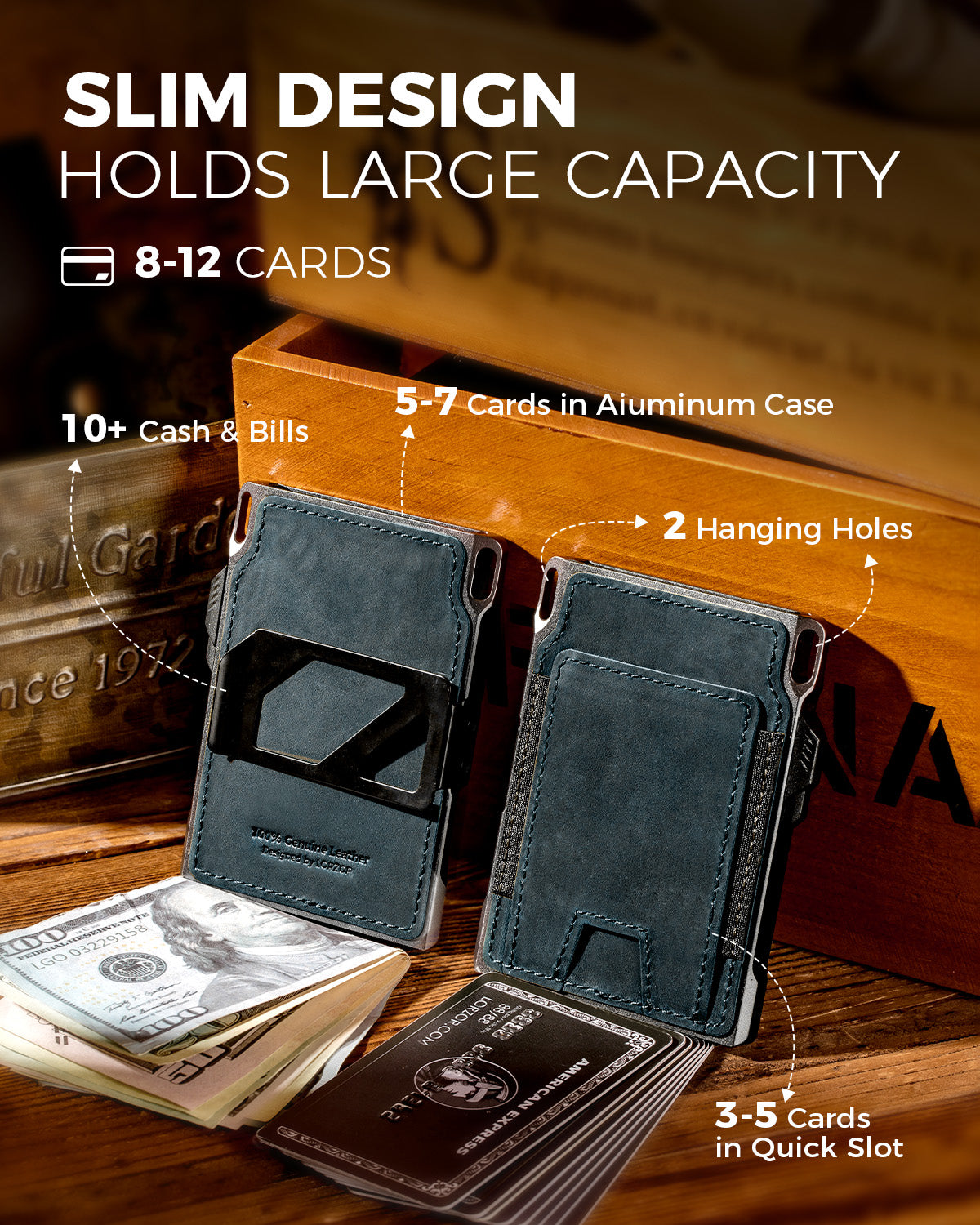 LORZOR Men's Tactical Wallet-Minimalist Full Grain Leather Wallet