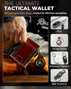 LORZOR tactical wallet attached with keys and EDC accessories using hanging holes.