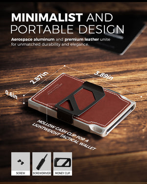 Dimension illustration showing thickness and size measurements of the LORZOR tactical wallet.