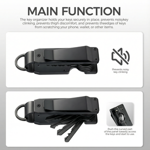 Side views comparing the organizer in a closed position and with keys partially accessed.
