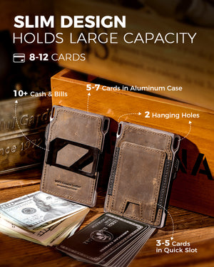LORZOR slim tactical wallet capacity illustration showing card slots and cash storage
