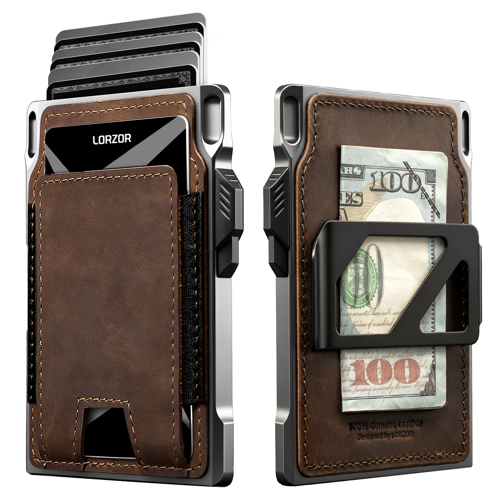 LORZOR Mens Tactical Wallet - Minimalist Full Grain Leather Wallet