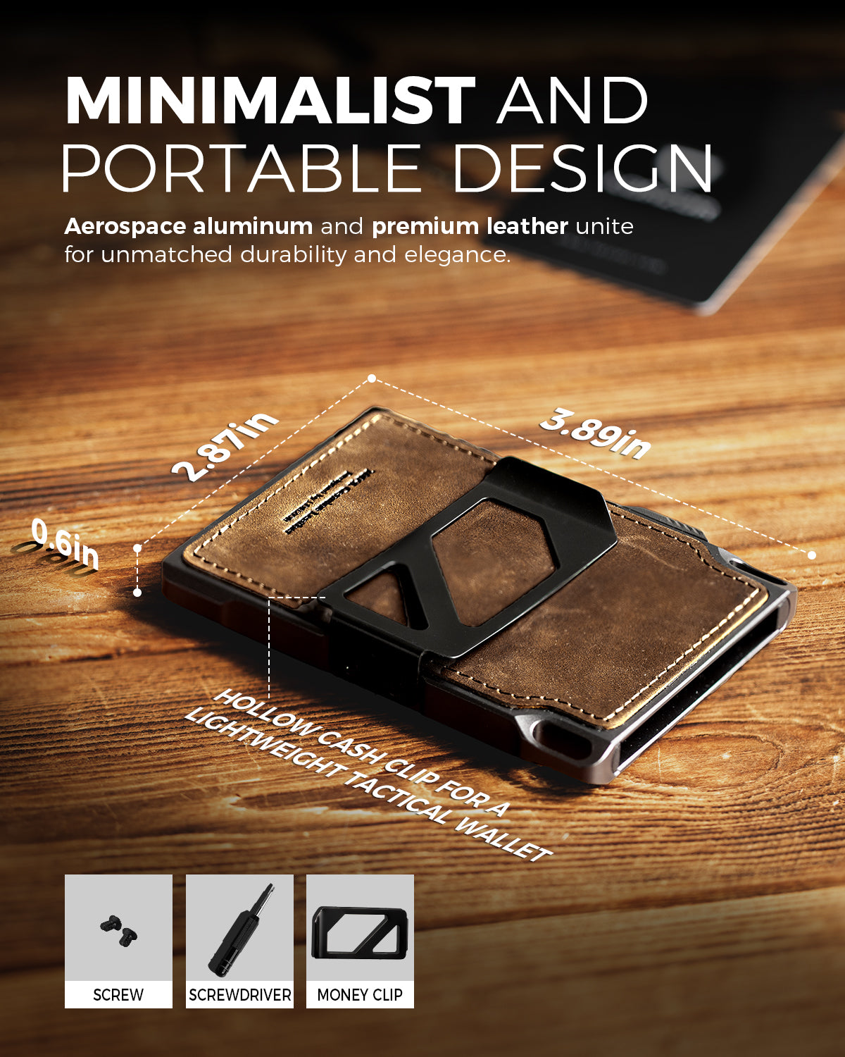 LORZOR slim tactical wallet showing compact dimensions and lightweight minimalist design
