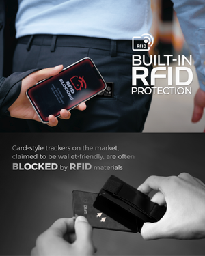 Illustration showing RFID blocking protection with a wallet preventing wireless card scanning during contactless reading.